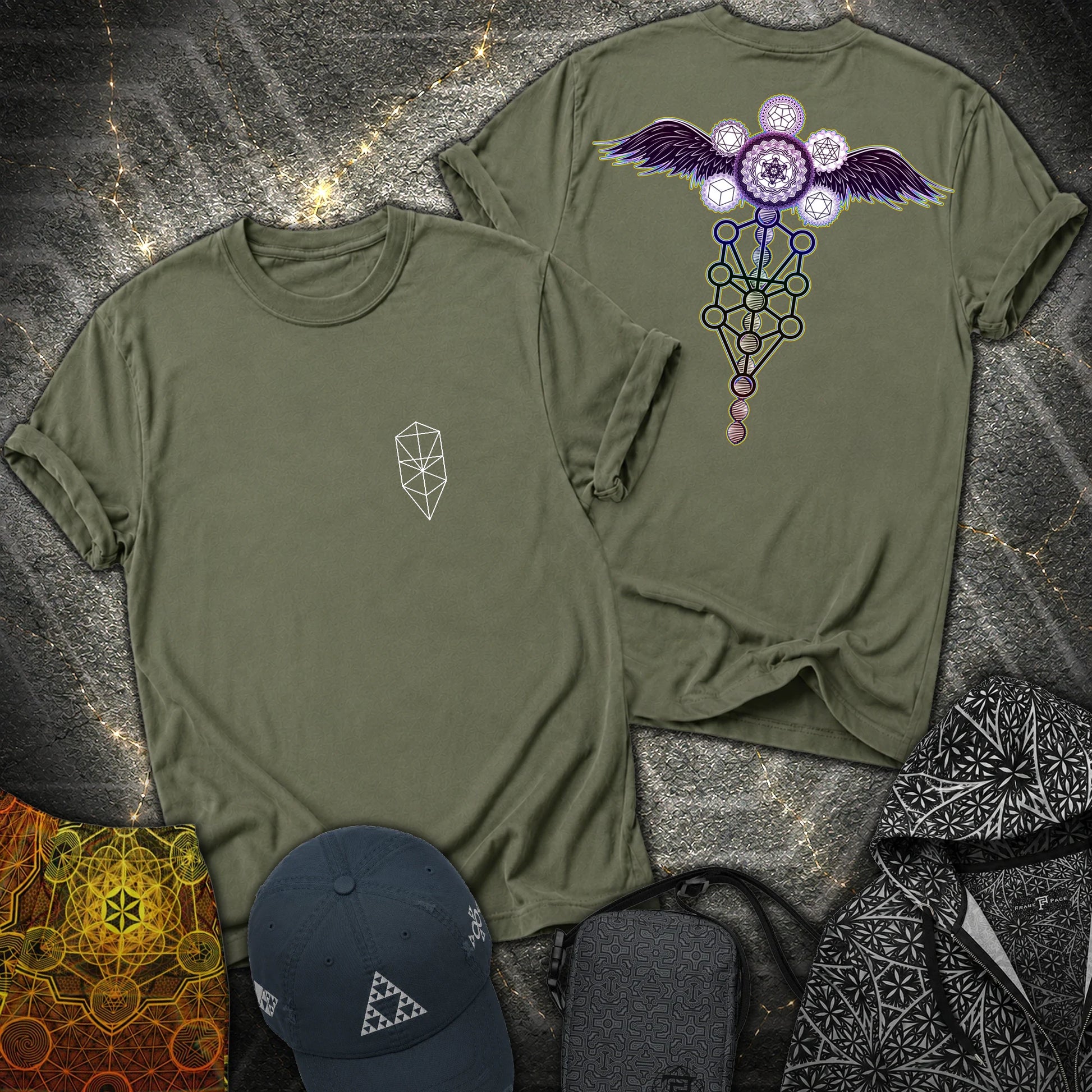 Winged Metatron Ascension 2 Sided T-Shirt - Winged Metatron Ascension 2 Sided T-Shirt - Military Green