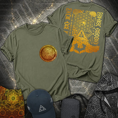 Kalesvara Mudra Seed Of Life 2 Sided T-Shirt - Kalesvara Mudra Seed Of Life 2 Sided T-Shirt - Military Green