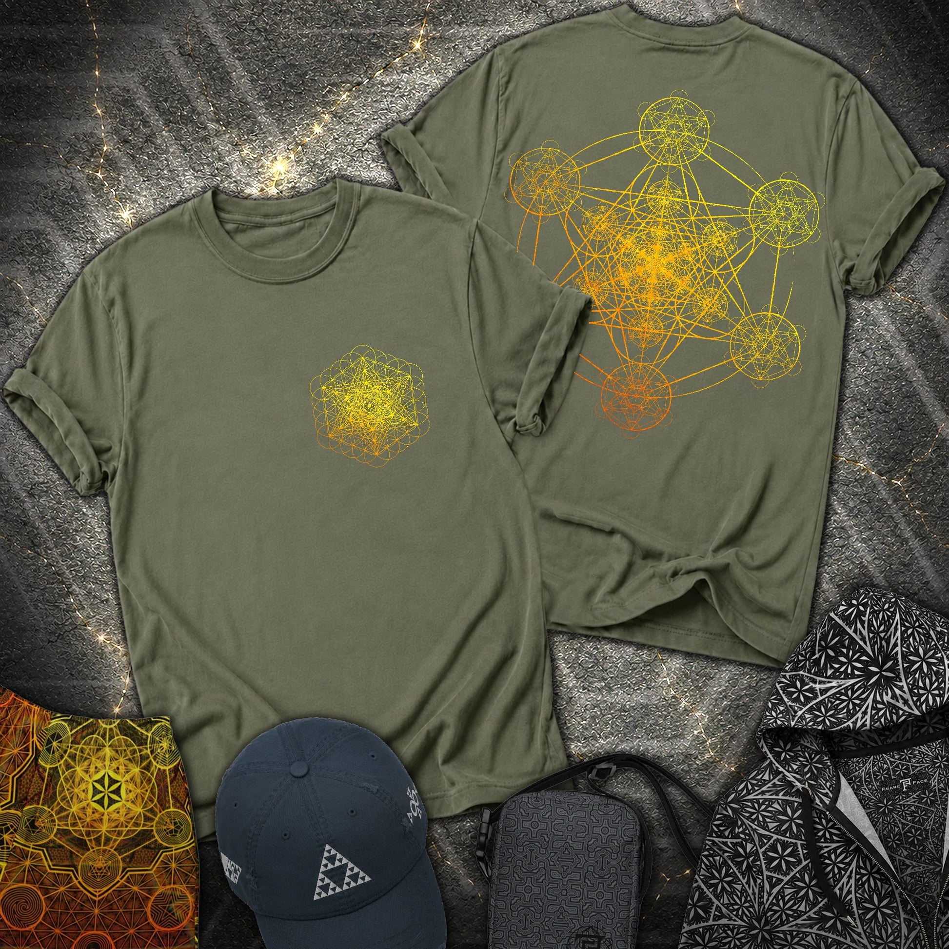 Fractal Metatron Universe 2 Sided T-Shirt - Fractal Metatron Universe 2 Sided T-Shirt - Military Green