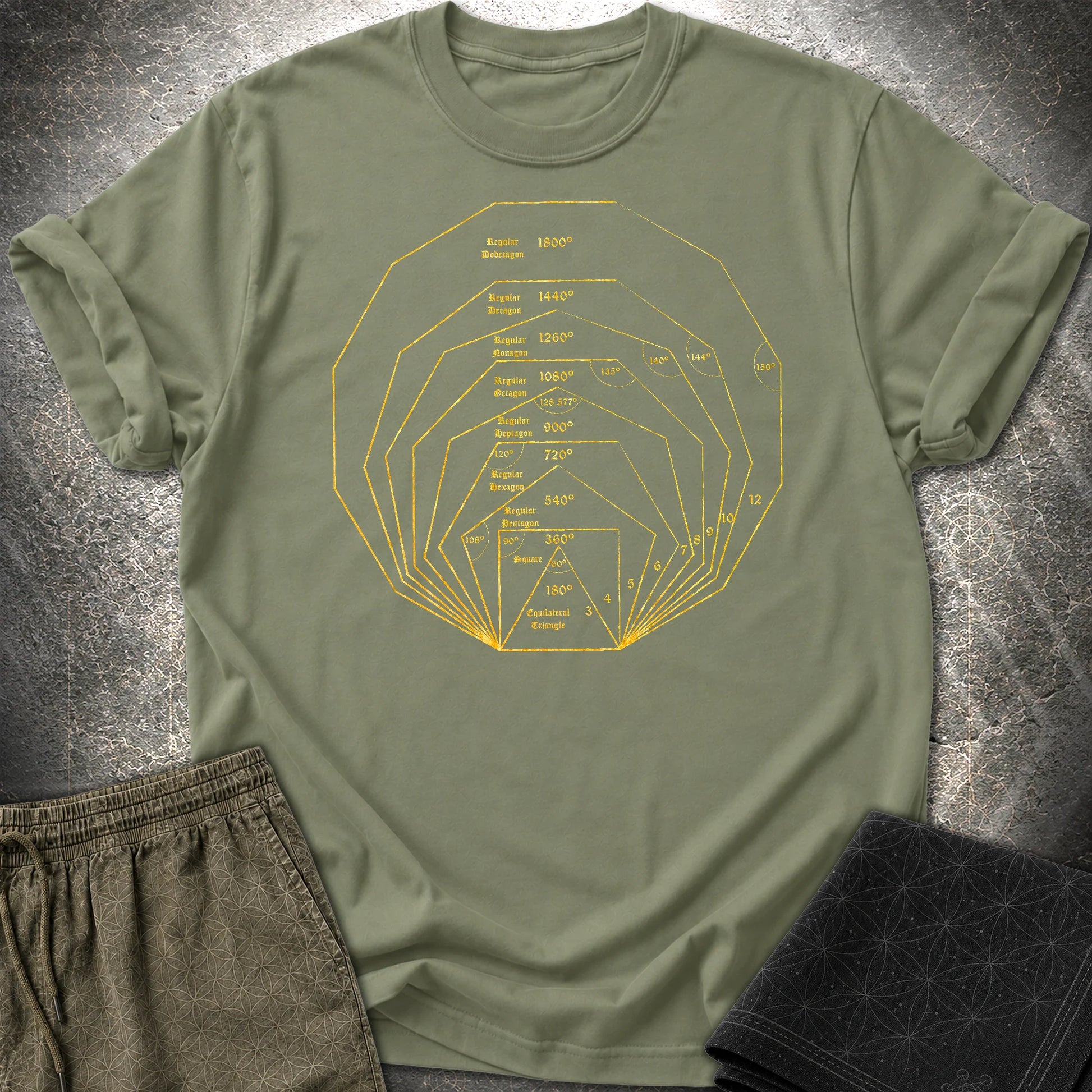 Regular Polygons Mathematical Art T-Shirt - Regular Polygons Mathematical Art T-Shirt - Military Green