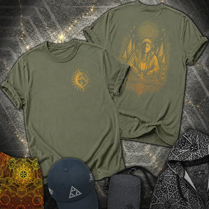 Celestial Sun Moon Mystic DJ Shirt 2 Sided T-Shirt - Celestial Sun Moon Mystic DJ Shirt 2 Sided T-Shirt - Military Green