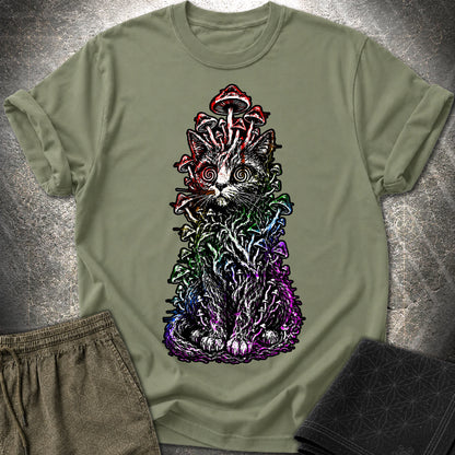 Trippy Mushroom Cat T-Shirt - Trippy Mushroom Cat T-Shirt - Military Green