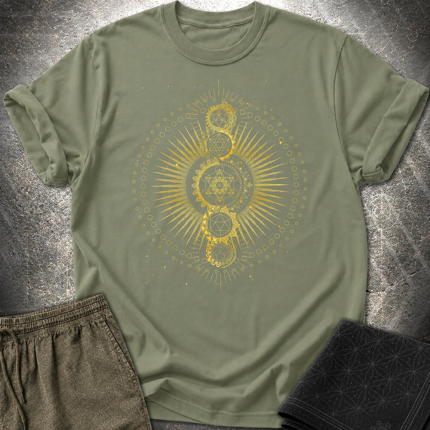 Sacred Geometry Radiating Mandala T-Shirt - Sacred Geometry Radiating Mandala T-Shirt - Military Green