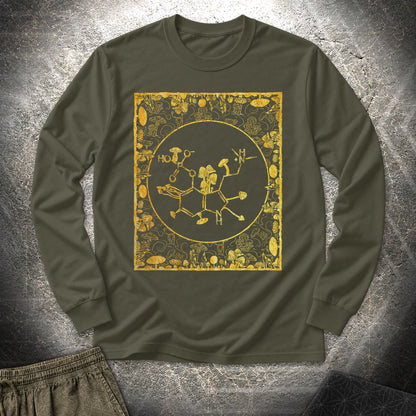 Psilocybin Molecule Mushroom Frame - Psilocybin Molecule Mushroom Frame Long Sleeve Shirt - Military Green