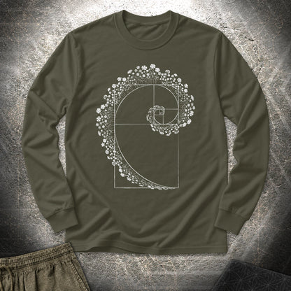 Floral Golden Ratio Spiral - Floral Golden Ratio Spiral Long Sleeve Shirt - Military Green