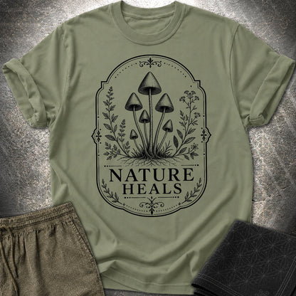 Nature Heals Botanical Fungi T-Shirt - Nature Heals Botanical Fungi T-Shirt - Military Green