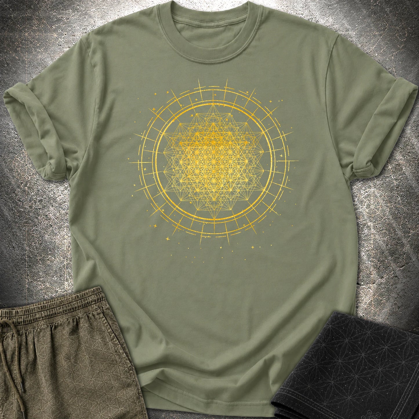 Radiating 64 Tetrahedron T-Shirt - Radiating 64 Tetrahedron T-Shirt - Military Green
