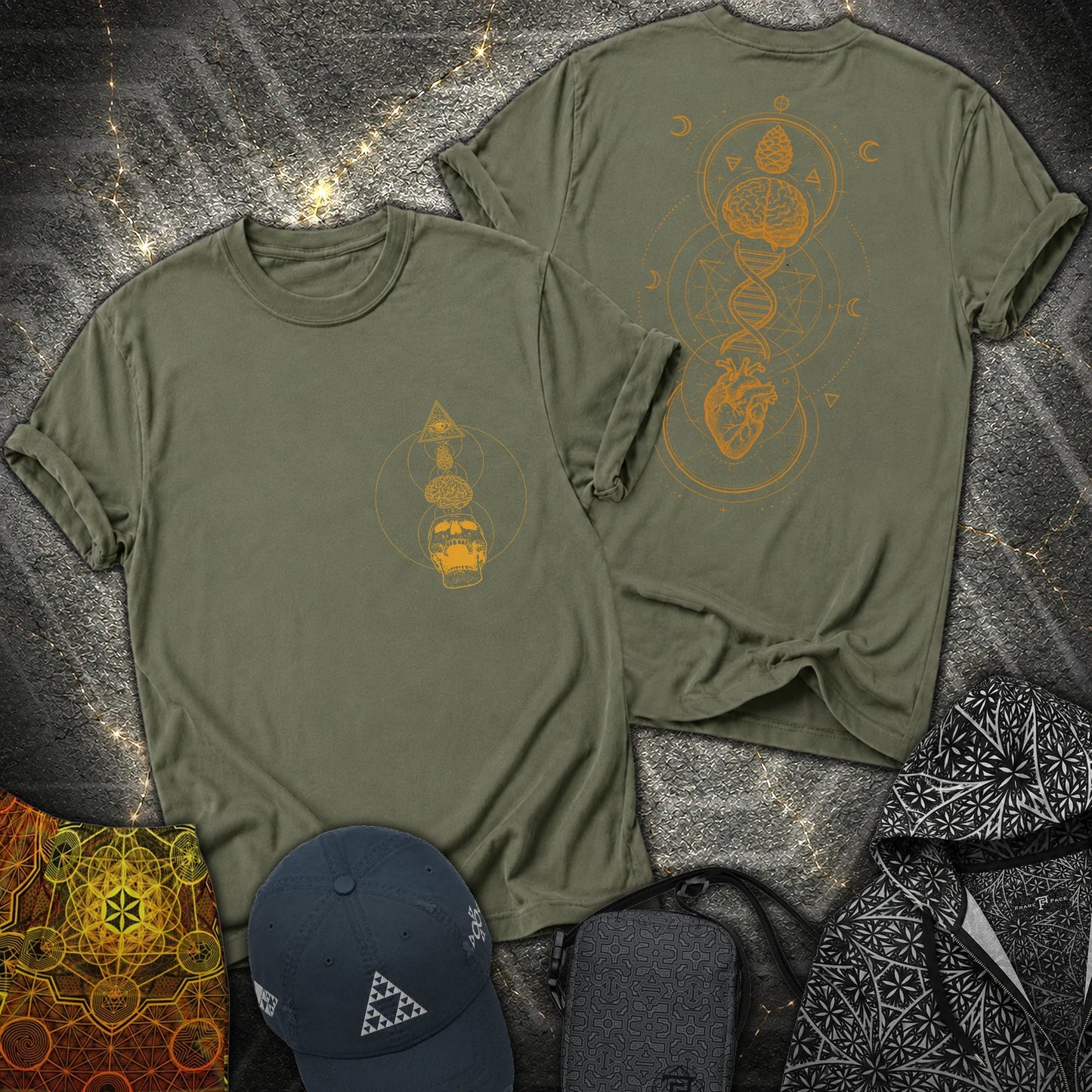 Tools Of The Trade Brain-Heart Coherence 2 Sided T-Shirt - Tools Of The Trade Brain-Heart Coherence 2 Sided T-Shirt - Military Green