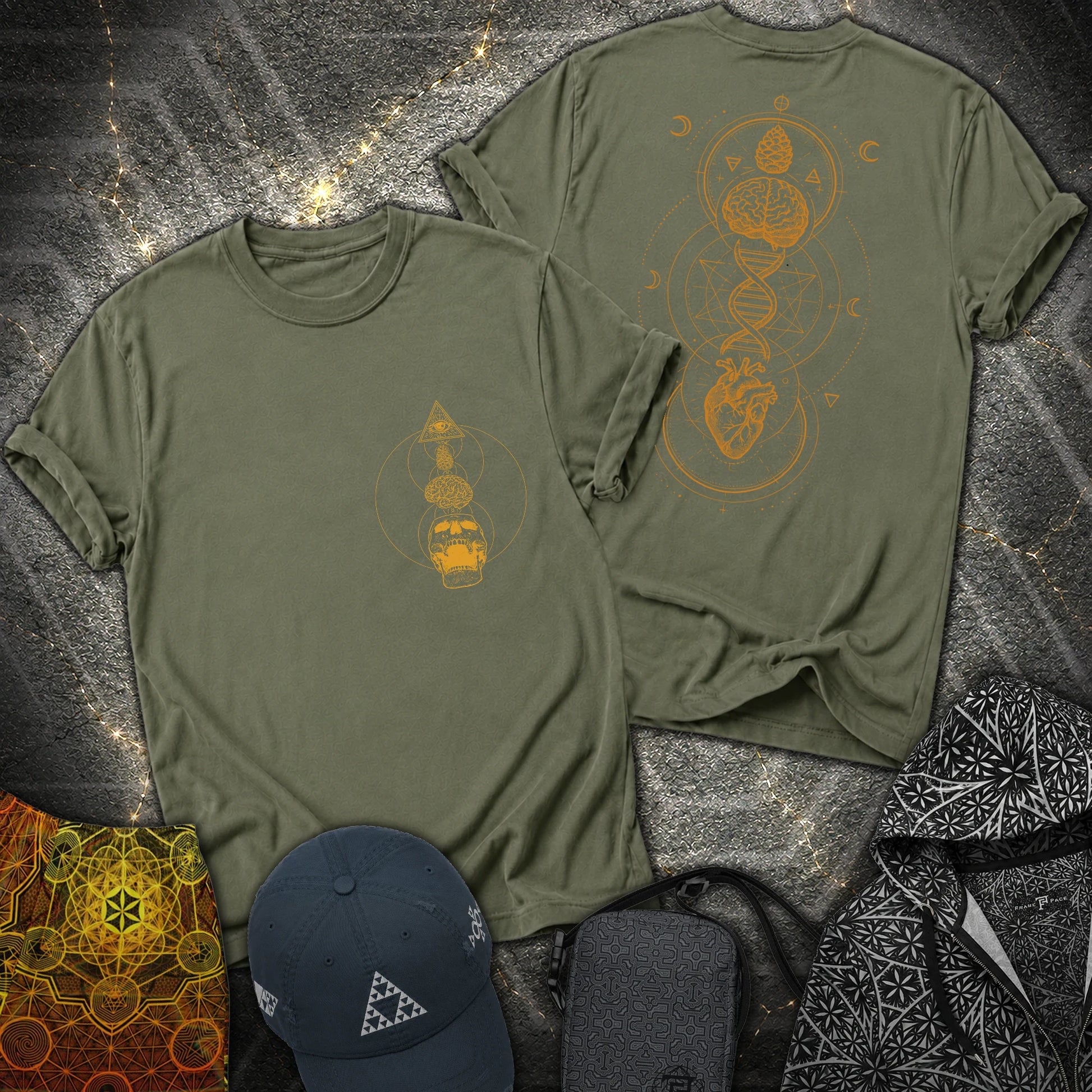 Tools Of The Trade Brain-Heart Coherence 2 Sided T-Shirt - Tools Of The Trade Brain-Heart Coherence 2 Sided T-Shirt - Military Green