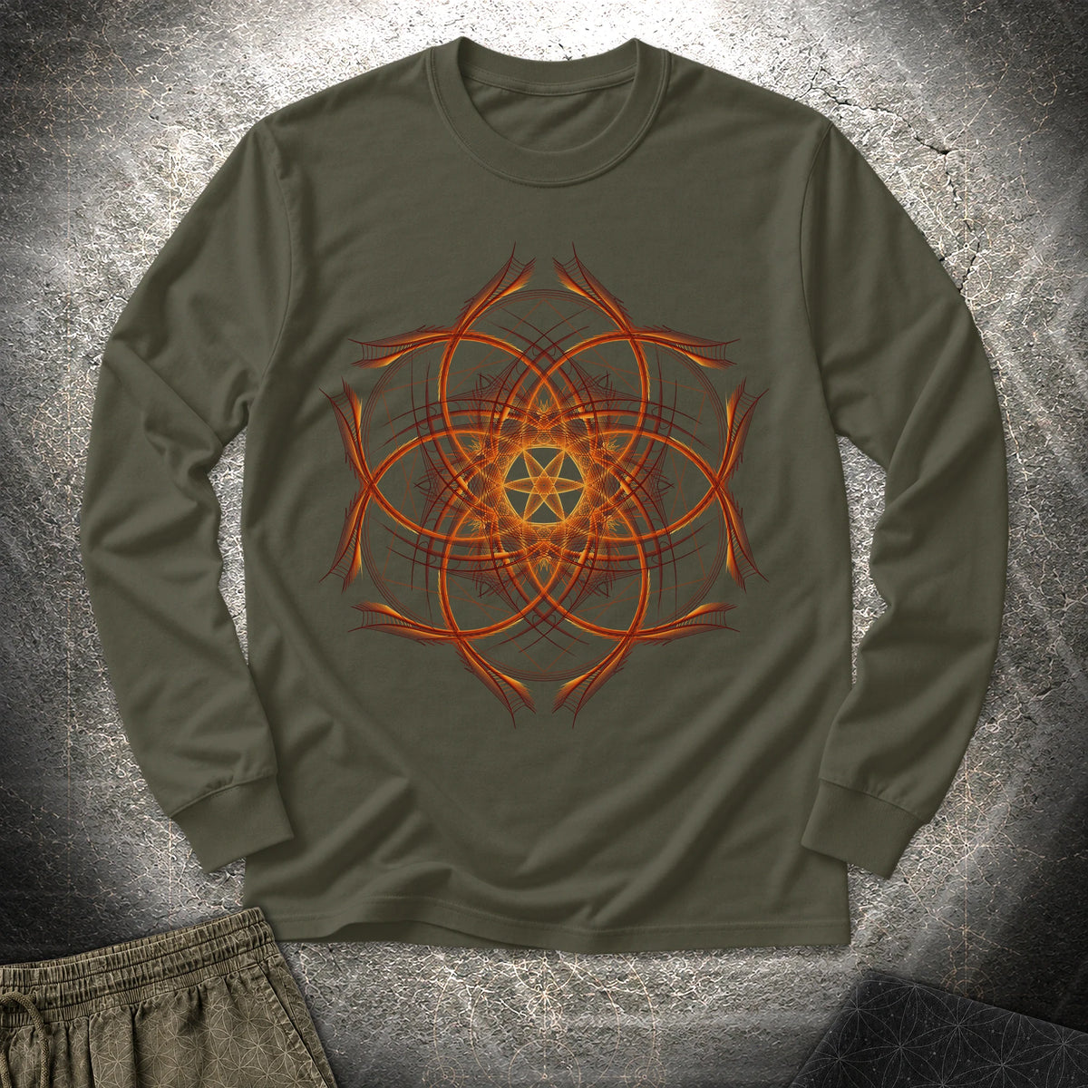 Geometric Sunset Long Sleeve Shirt - Geometric Sunset Long Sleeve Shirt - Military Green