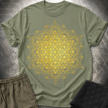 64 Tetrahedron Metatron Grid - 64 Tetrahedron Metatron Grid T-Shirt - Military Green