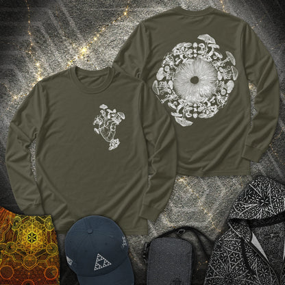 Mushroom Heart Mushroom Iris 2 Sided - Mushroom Heart Mushroom Iris 2 Sided Long Sleeve Shirt - Military Green