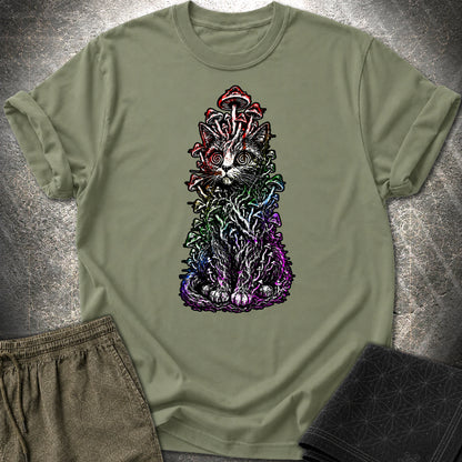 Trippy Mushroom Cat T-Shirt - Trippy Mushroom Cat T-Shirt - Military Green