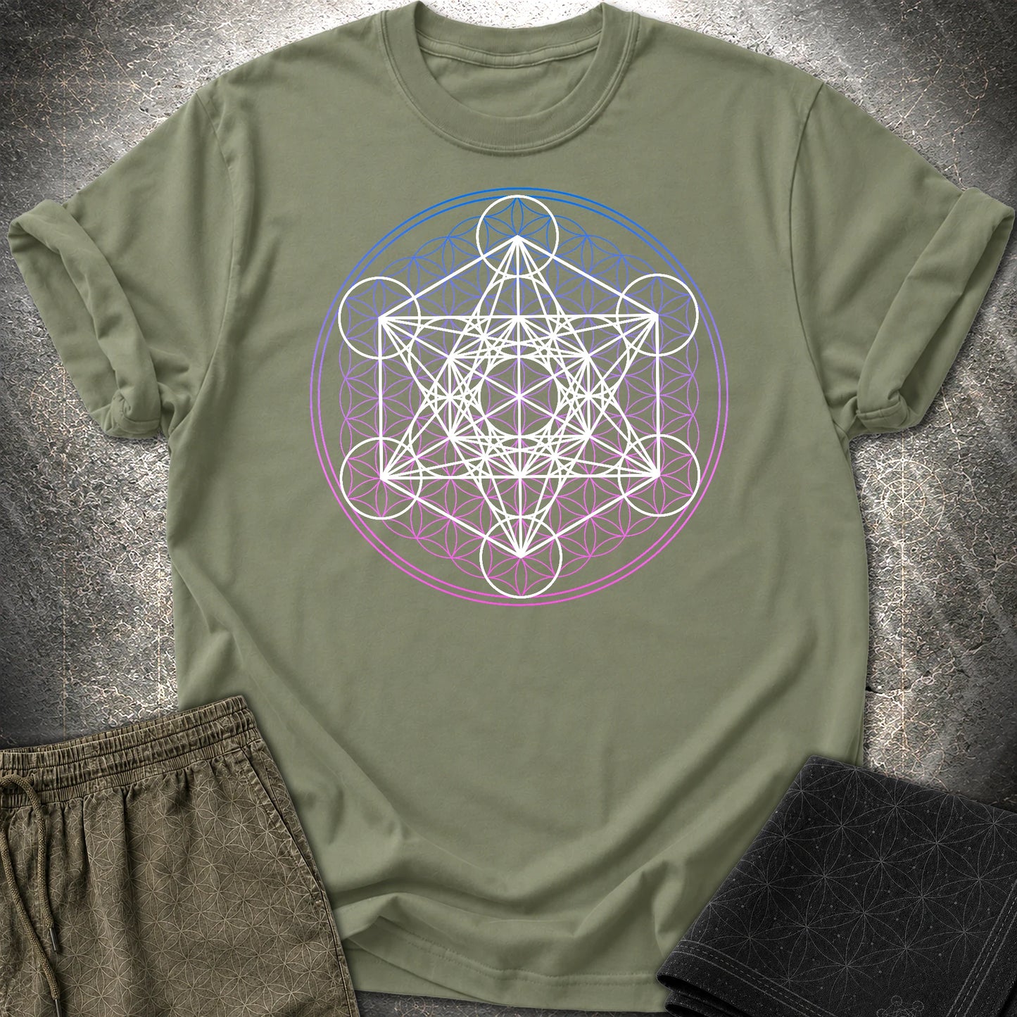 White Metatron Gradient Flower T-Shirt - White Metatron Gradient Flower T-Shirt - Military Green