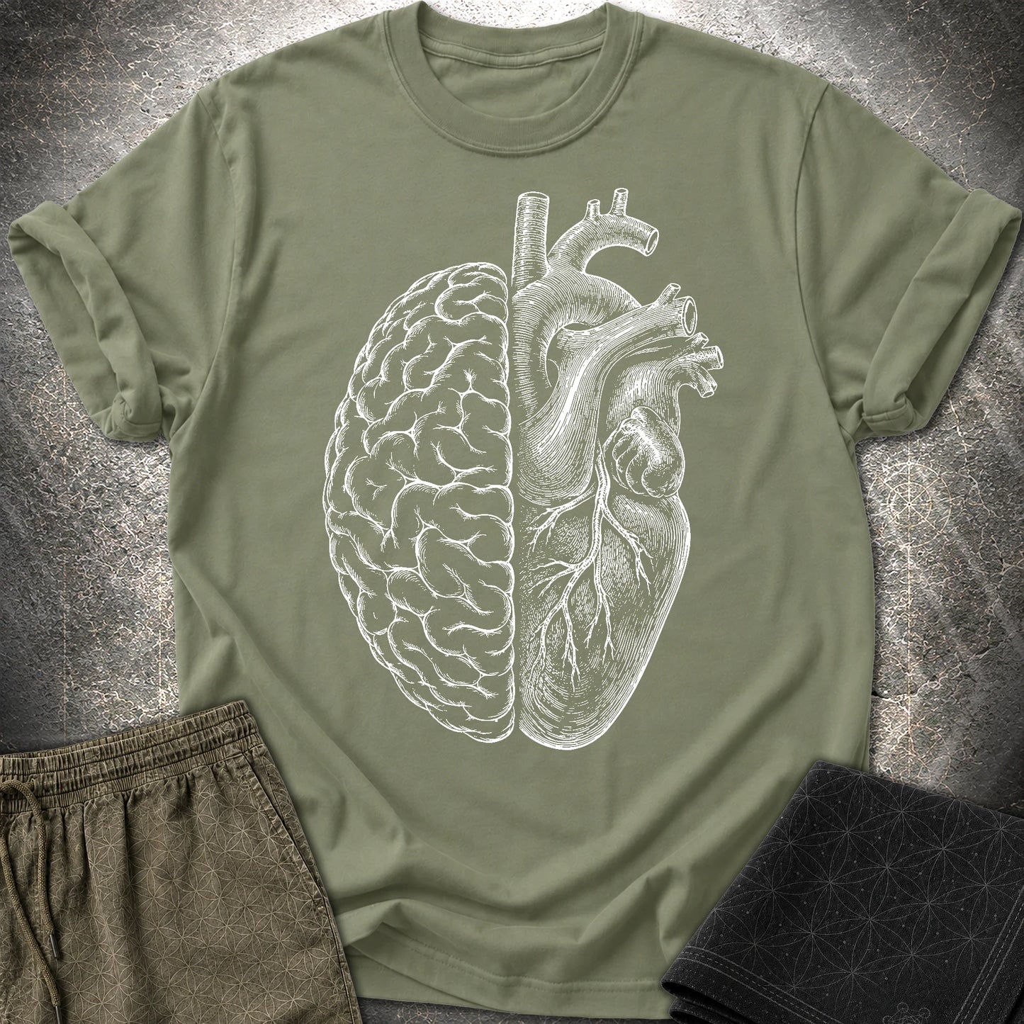 Heart Brain - Heart Brain T-Shirt - Military Green