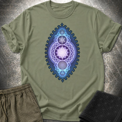 Blue Fractal Sacred Geometry Fusion T-Shirt - Blue Fractal Sacred Geometry Fusion T-Shirt - Military Green