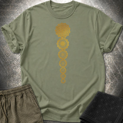 Gold Flower Of lIfe Chakras T-Shirt - Gold Flower Of lIfe Chakras T-Shirt - Military Green