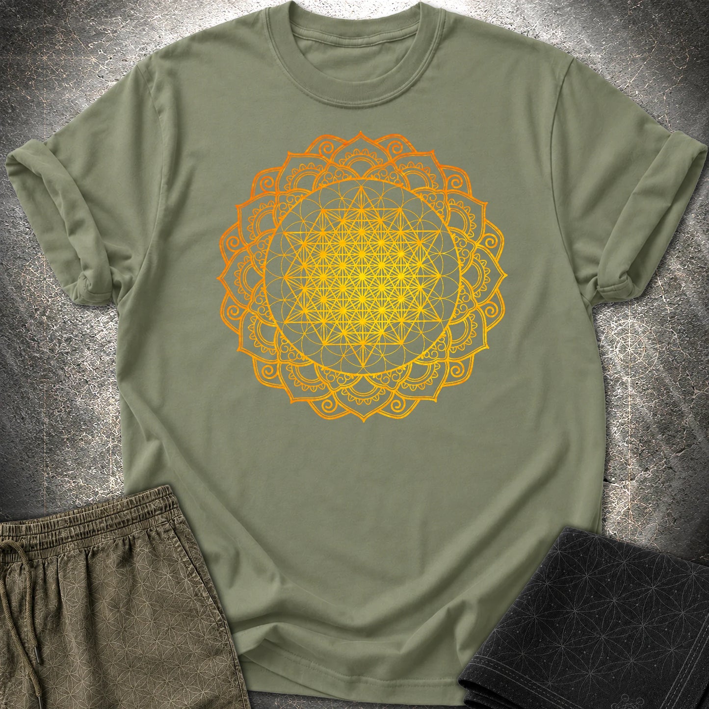 Tetrahedron Mandala T-Shirt - Tetrahedron Mandala T-Shirt - Military Green