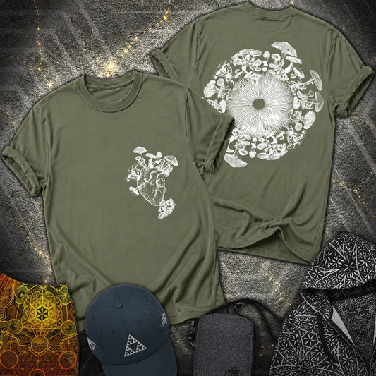 Mushroom Heart Mushroom Iris 2 Sided T-Shirt - Mushroom Heart Mushroom Iris 2 Sided T-Shirt - Military Green