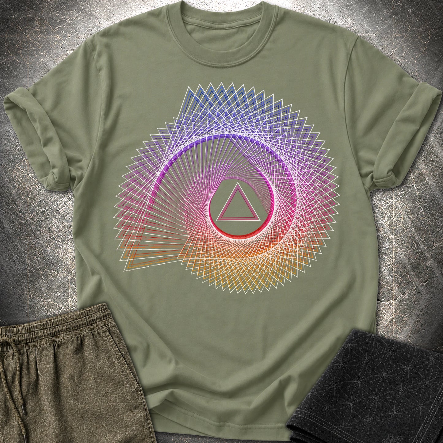 Spiralling Gradient Triangle - Spiralling Gradient Triangle T-Shirt - Military Green
