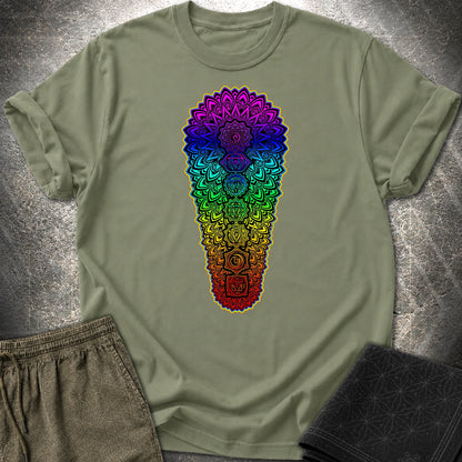 Chakra Spectrum Grounding Grid T-Shirt - Chakra Spectrum Grounding Grid T-Shirt - Military Green