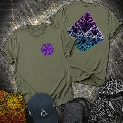 3D Sierpinski Fractal 2 Sided T-Shirt - 3D Sierpinski Fractal 2 Sided T-Shirt - Military Green