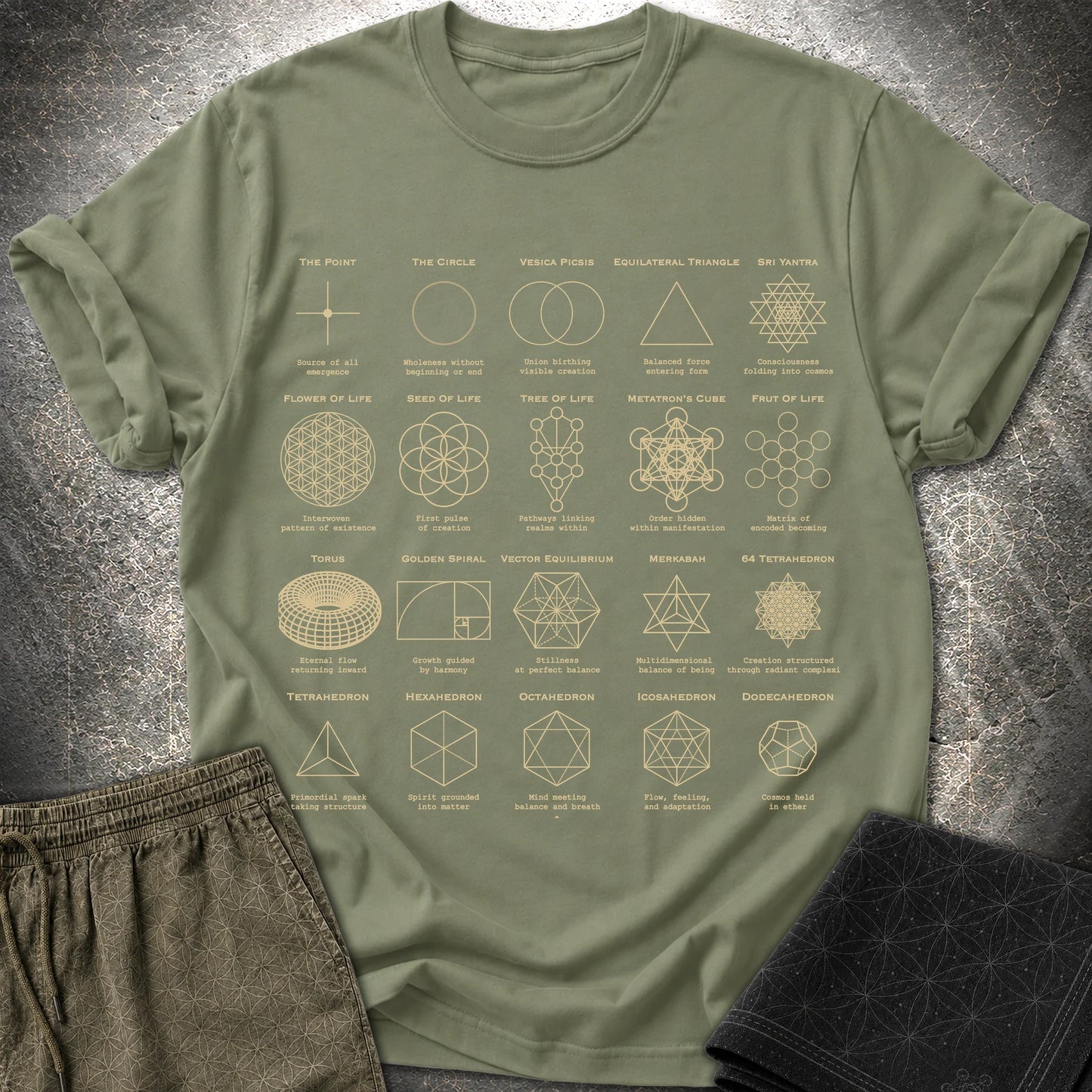 Sacred Geometry Figures Comfort T-Shirt - Sacred Geometry Figures T-Shirt - Military Green