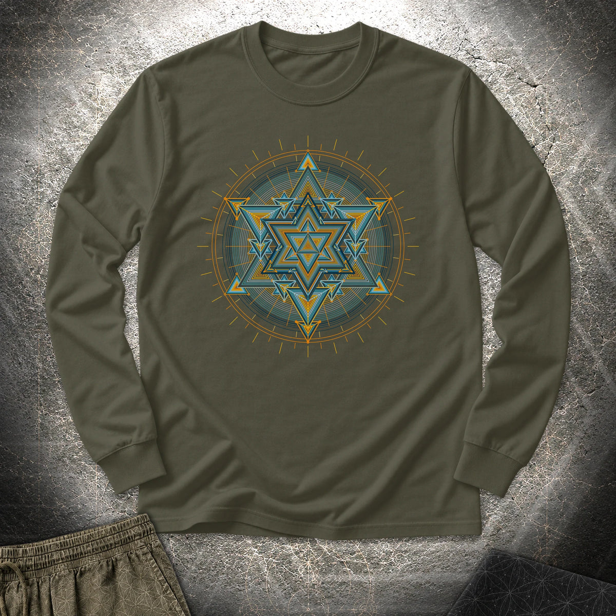 Merkaba Light Matrix - Merkaba Light Matrix Long Sleeve Shirt - Military Green