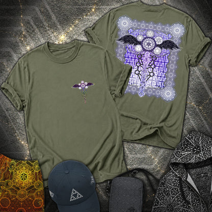 Winged Metatron DNA 2 Sided T-Shirt - Winged Metatron DNA 2 Sided T-Shirt - Military Green
