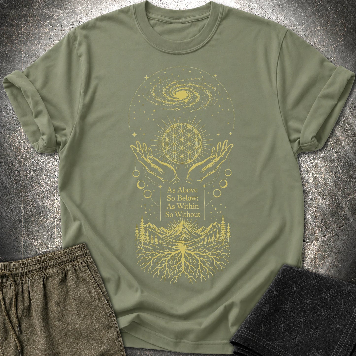 As Above So Below Flower Of Life - As Above So Below Flower Of Life T-Shirt - Military Green