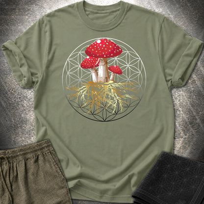 Fly Agaric Flower Of Life T-Shirt - Fly Agaric Flower Of Life T-Shirt - Military Green