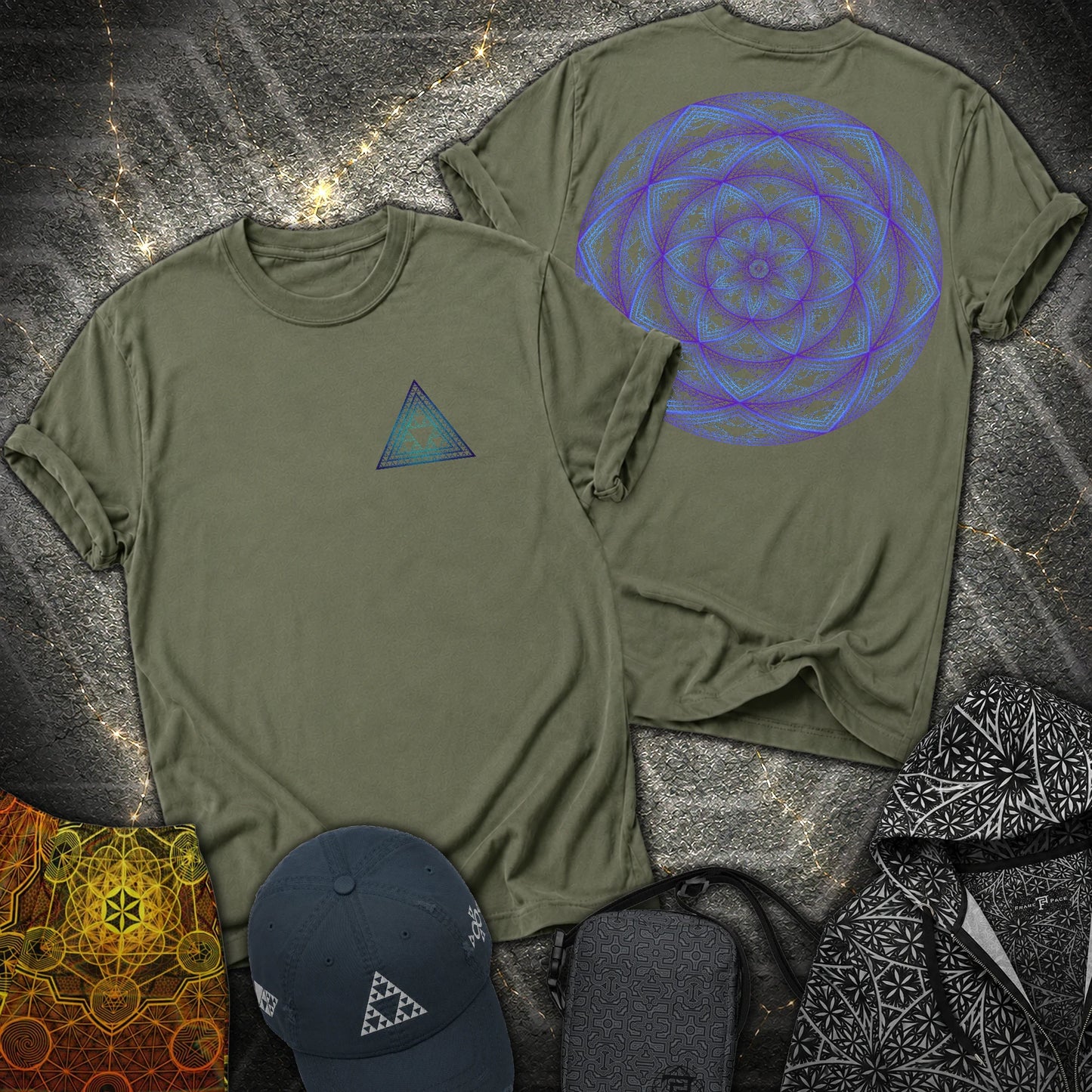 Sierpinski Seed Of Life 2 Sided T-Shirt - Sierpinski Seed Of Life 2 Sided T-Shirt - Military Green
