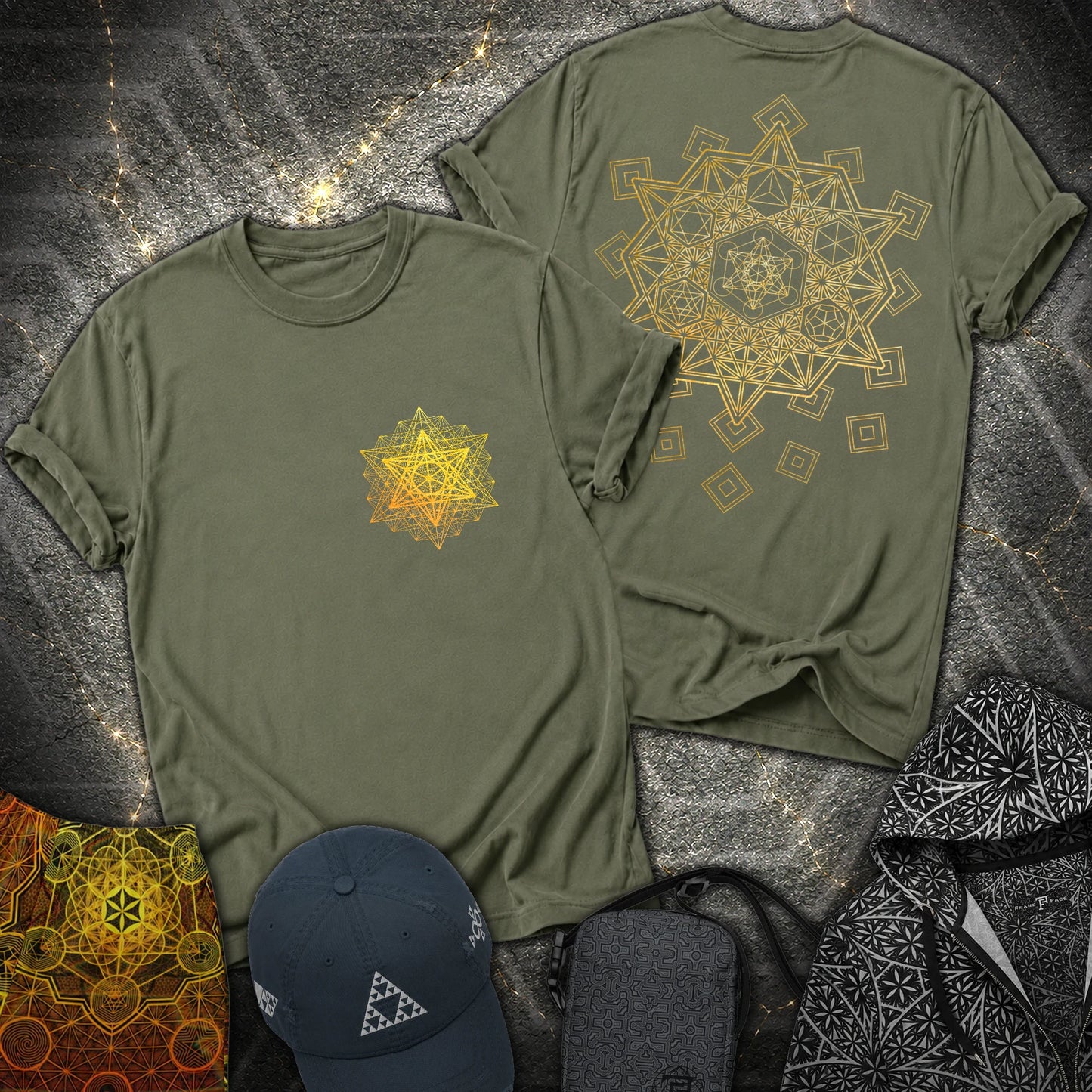 Metatron Platonic Solids 2 Sided T-Shirt - Metatron Platonic Solids 2 Sided T-Shirt - Military Green