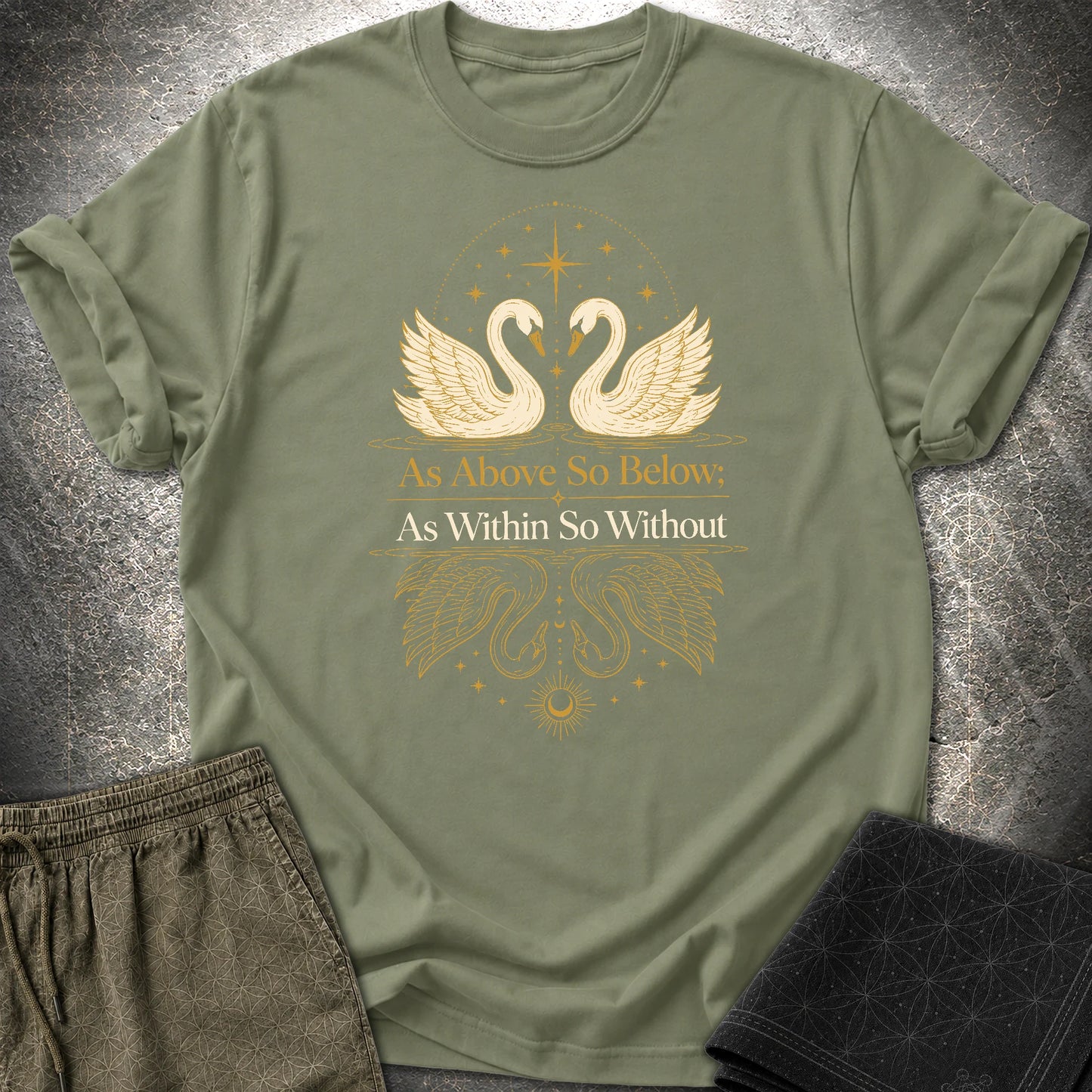 As Above So Below Swans T-Shirt - As Above So Below Swans T-Shirt - Military Green