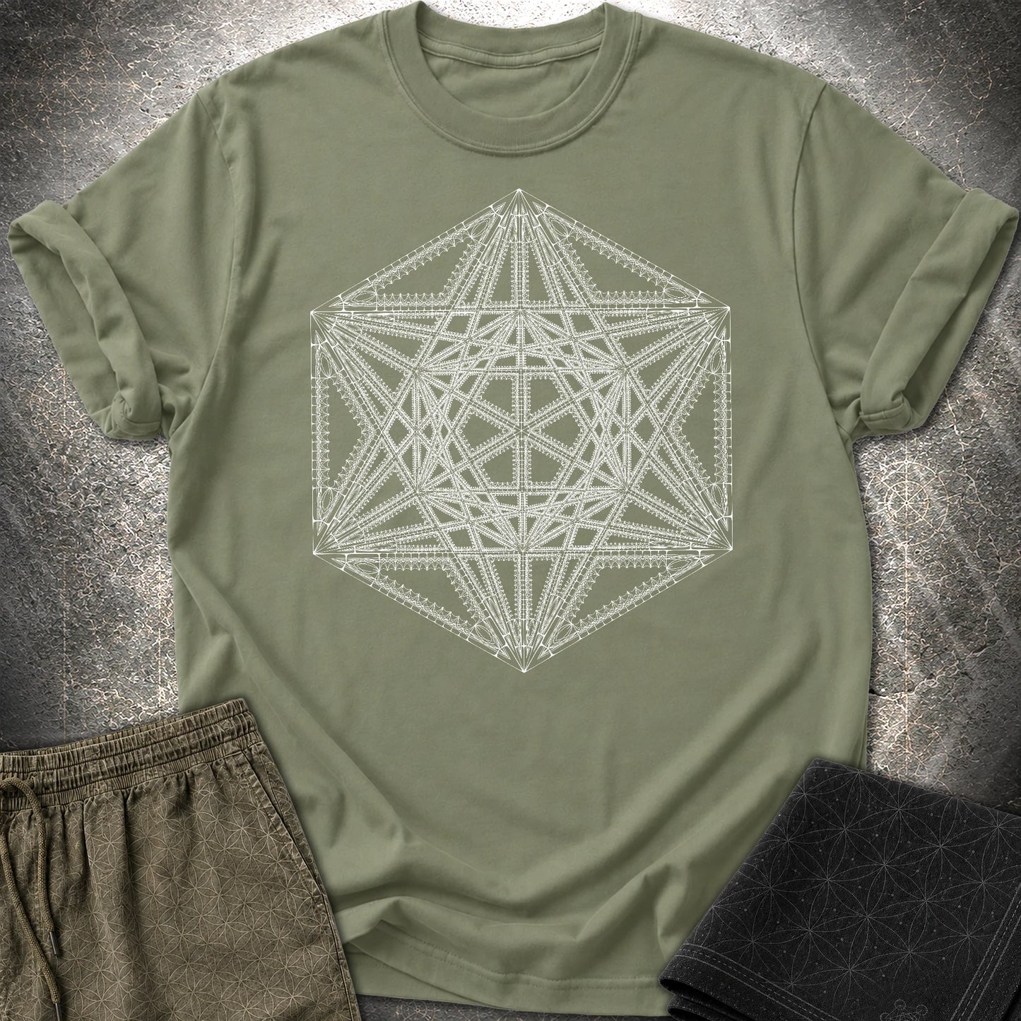 Organic Metatron's Cube T-Shirt - Organic Metatron's Cube T-Shirt - Military Green