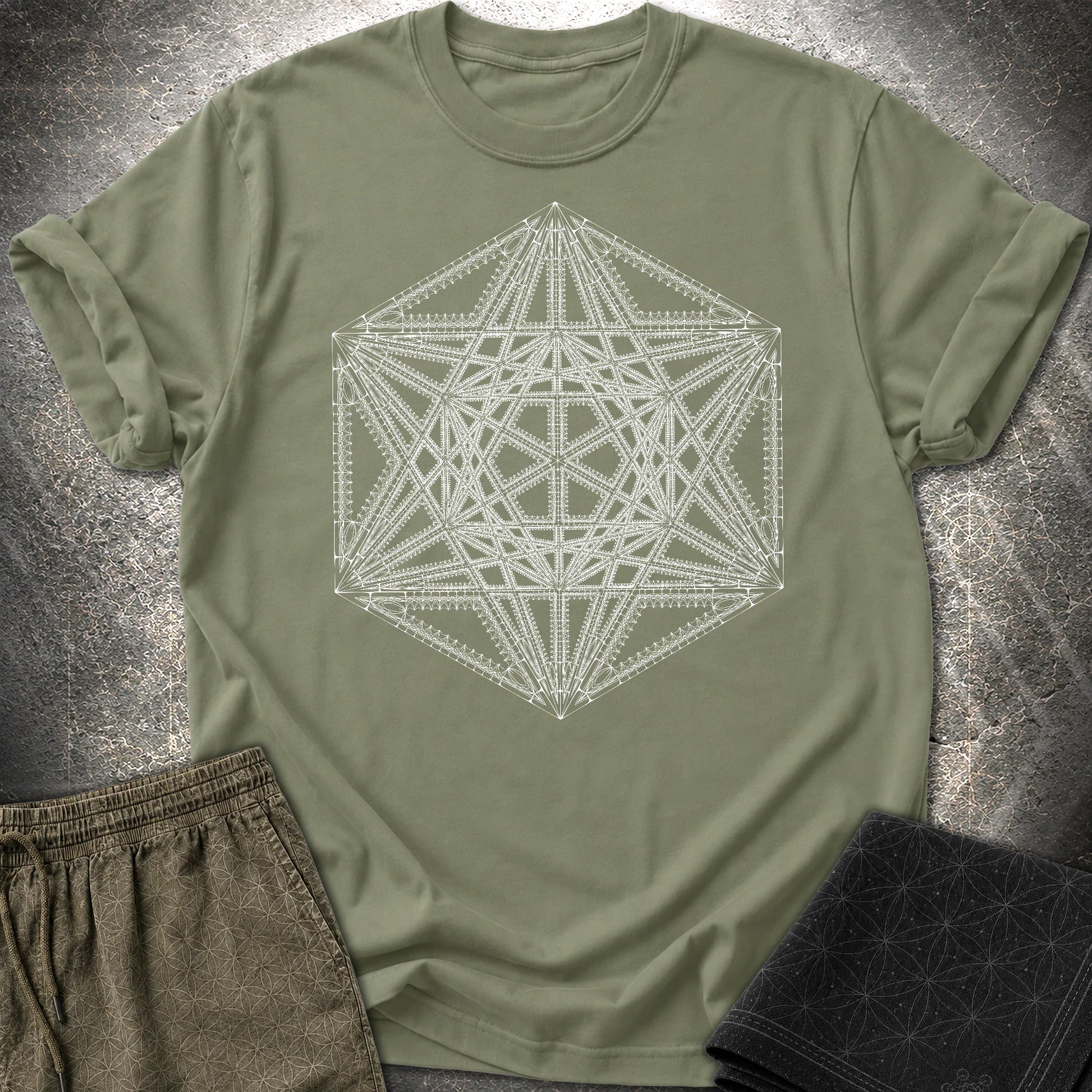 Organic Metatron's Cube T-Shirt - Organic Metatron's Cube T-Shirt - Military Green