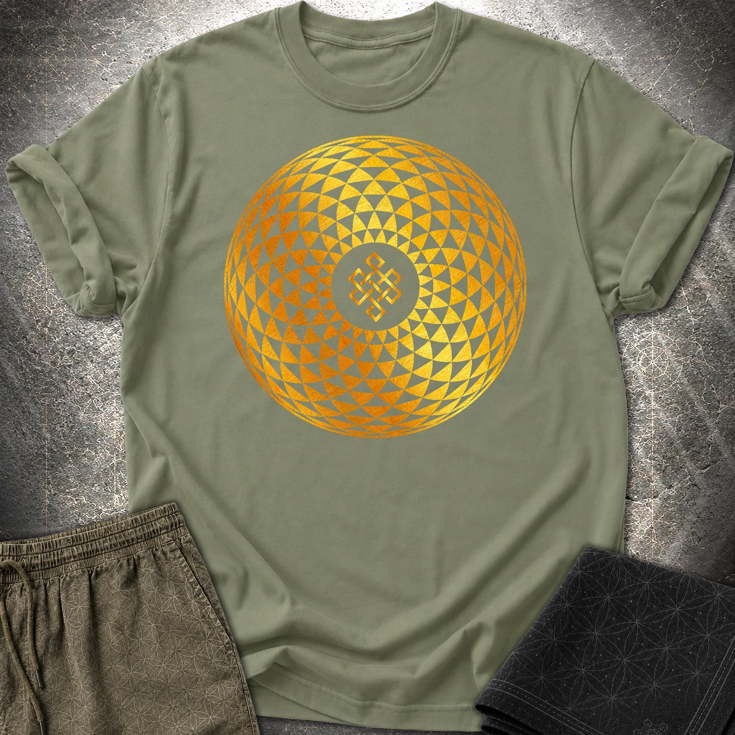 Gold Endless Knot T-Shirt - Gold Endless Knot T-Shirt - Military Green