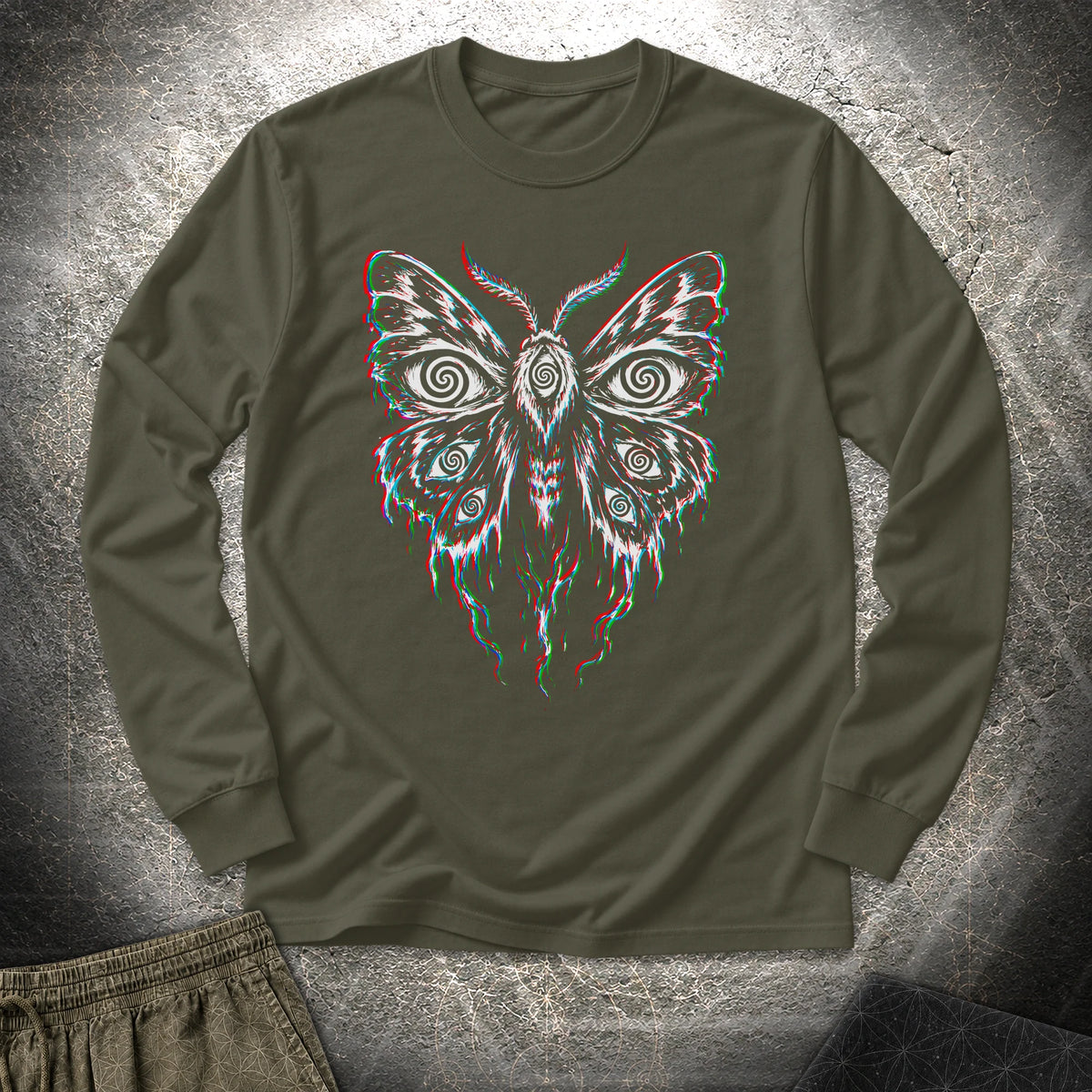 Hypnotic Eye Moth - Hypnotic Eye Moth Long Sleeve Shirt - Military Green