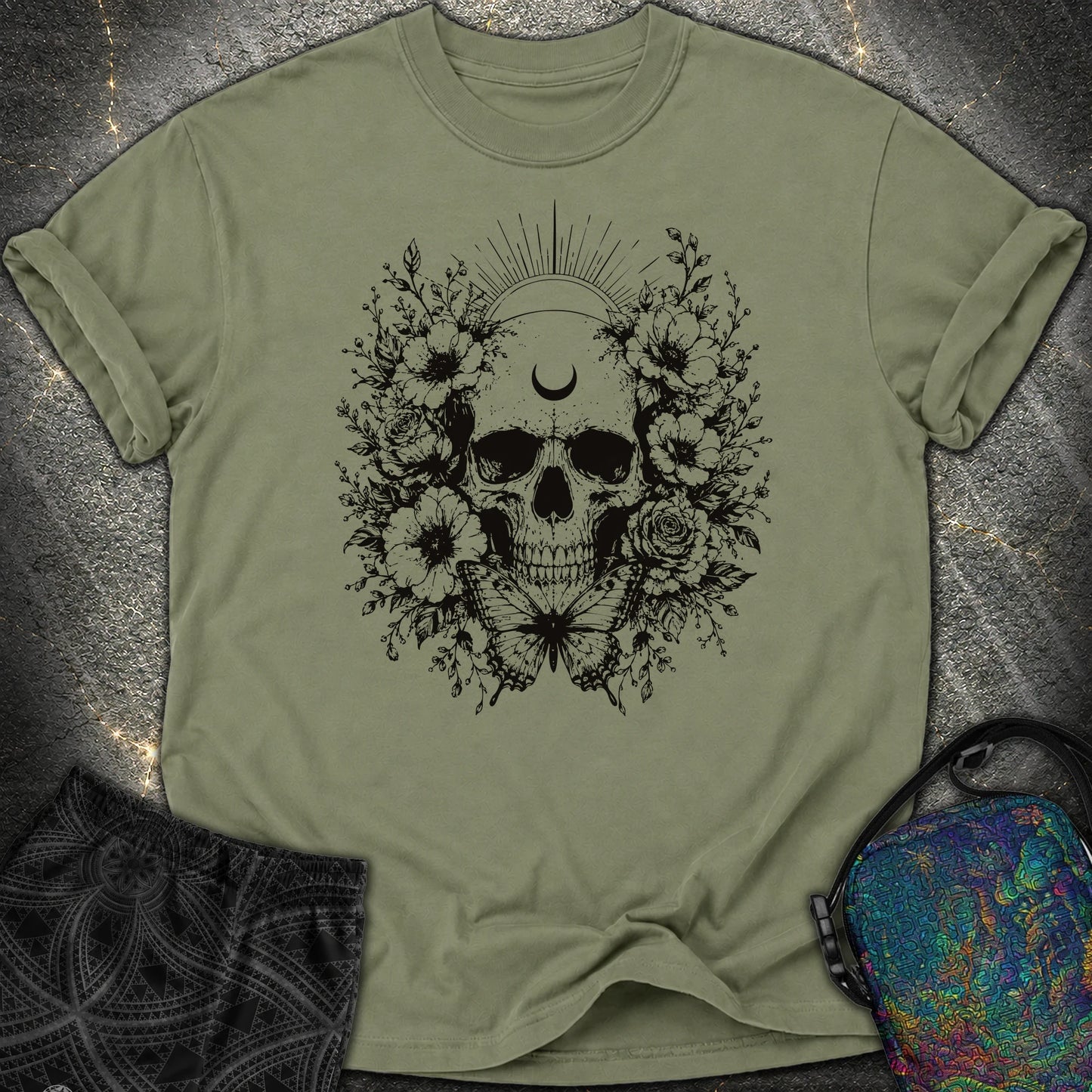Moon Phases Moth - Moon Phases Moth Comfort T-Shirt - Moss
