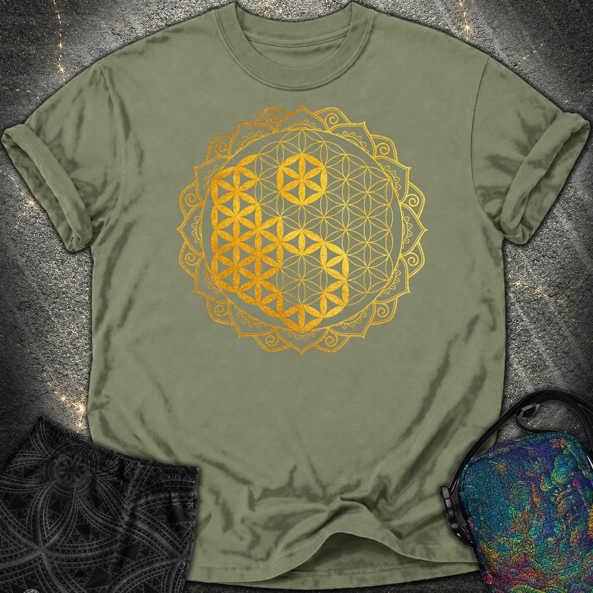 Yin Yang Gold Mandala Comfort T-Shirt - Yin Yang Gold Mandala Comfort T-Shirt - Moss