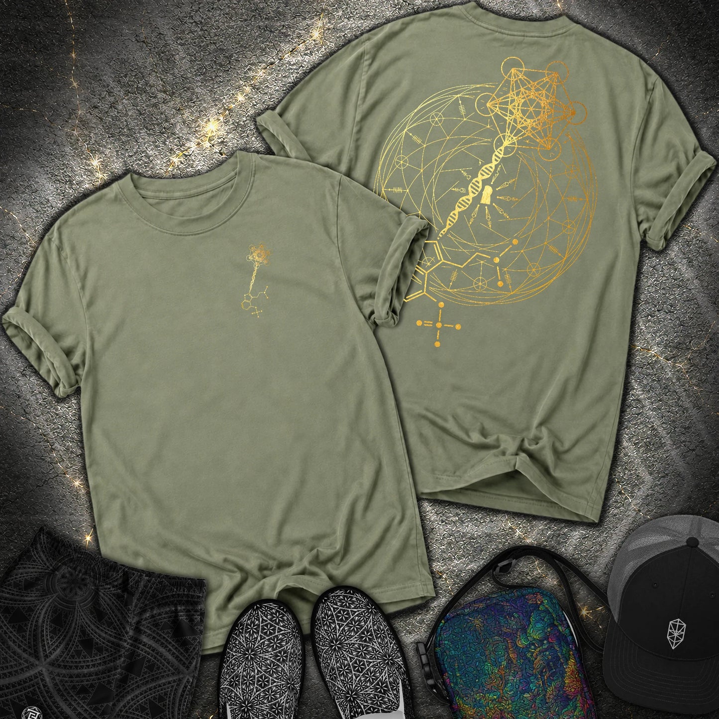 Psilocybin Key To Universe 2 Sided Comfort T-Shirt - Psilocybin Key To Universe 2 Sided Comfort T-Shirt - Moss