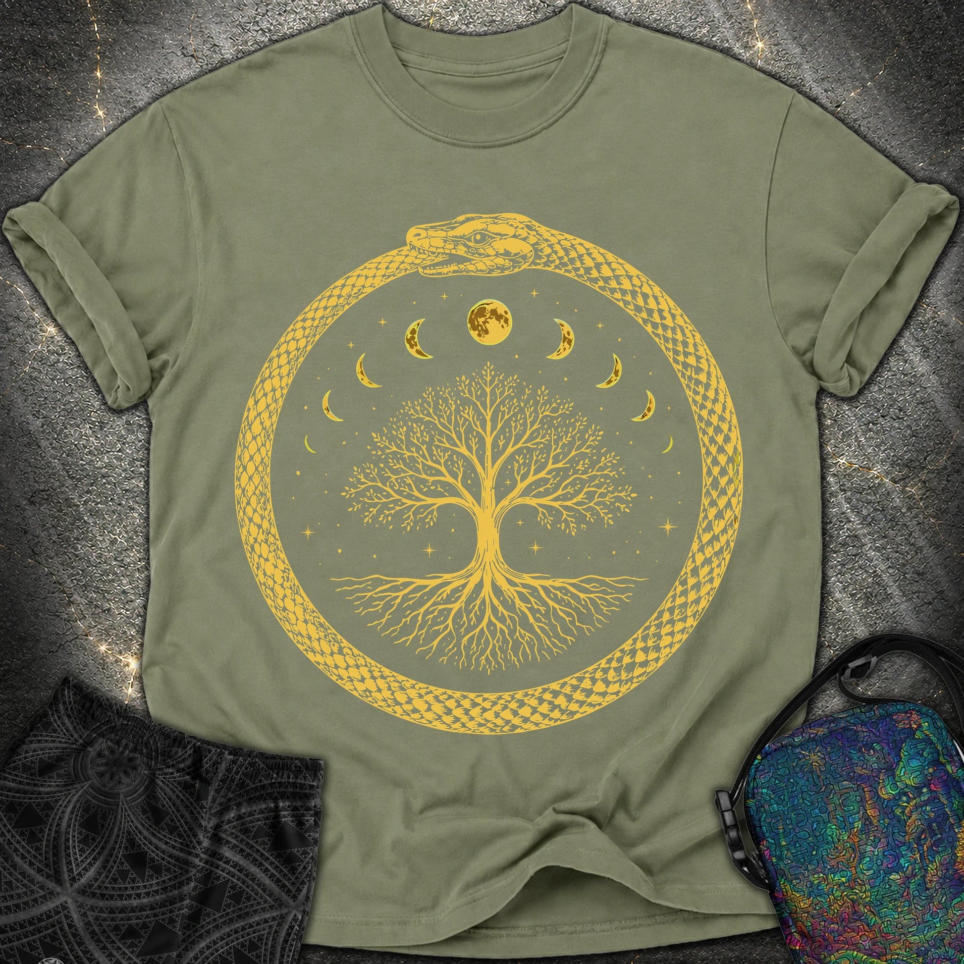 Ouroboros Moon Tree Unisex Comfort T-Shirt - Ouroboros Moon Tree Unisex Comfort T-Shirt - Moss