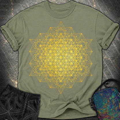 64 Tetrahedron Metatron Grid - 64 Tetrahedron Metatron Grid Comfort T-Shirt - Moss