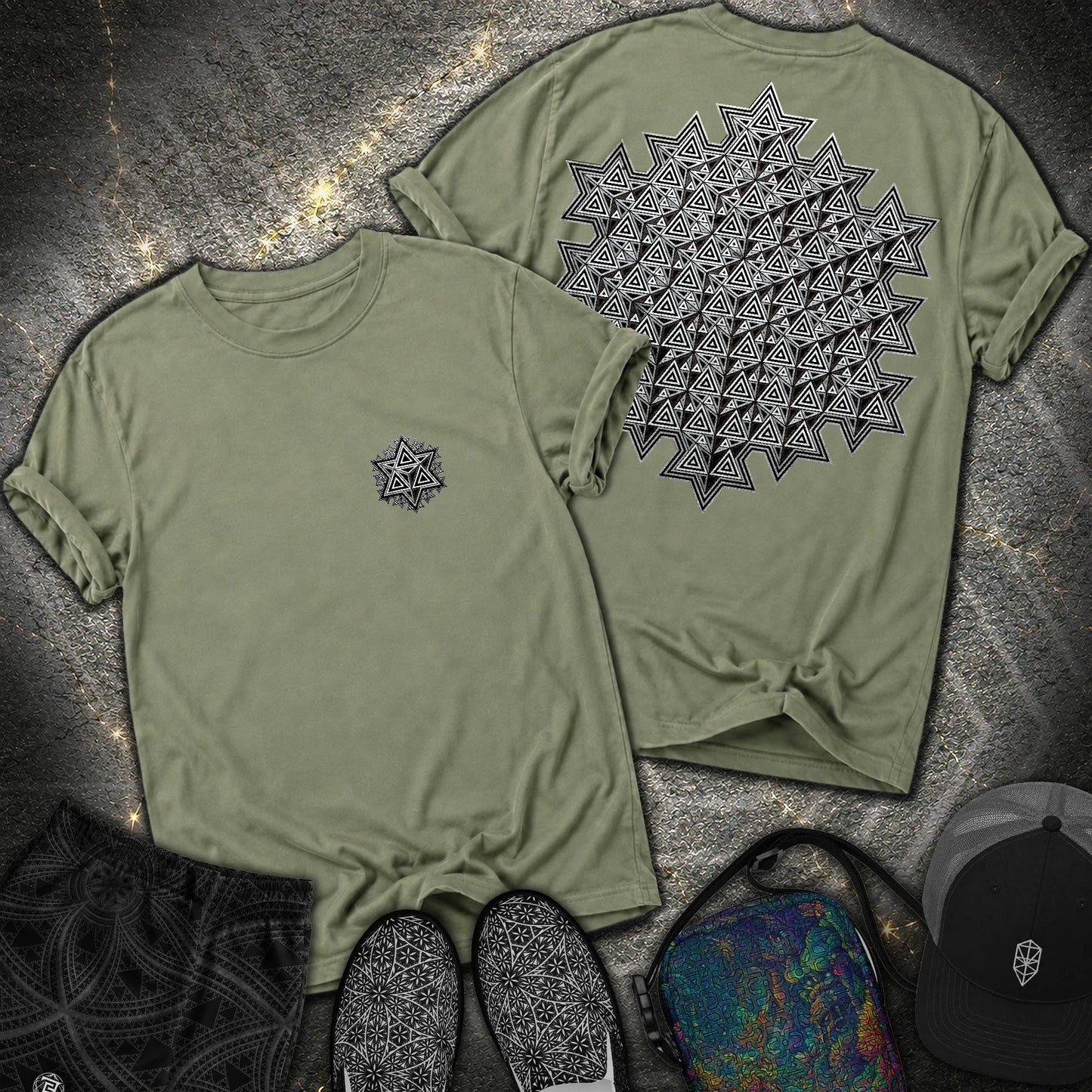 Sacred Silver Merkaba 2 Sided Comfort T-Shirt - Sacred Silver Merkaba 2 Sided Comfort T-Shirt - Moss