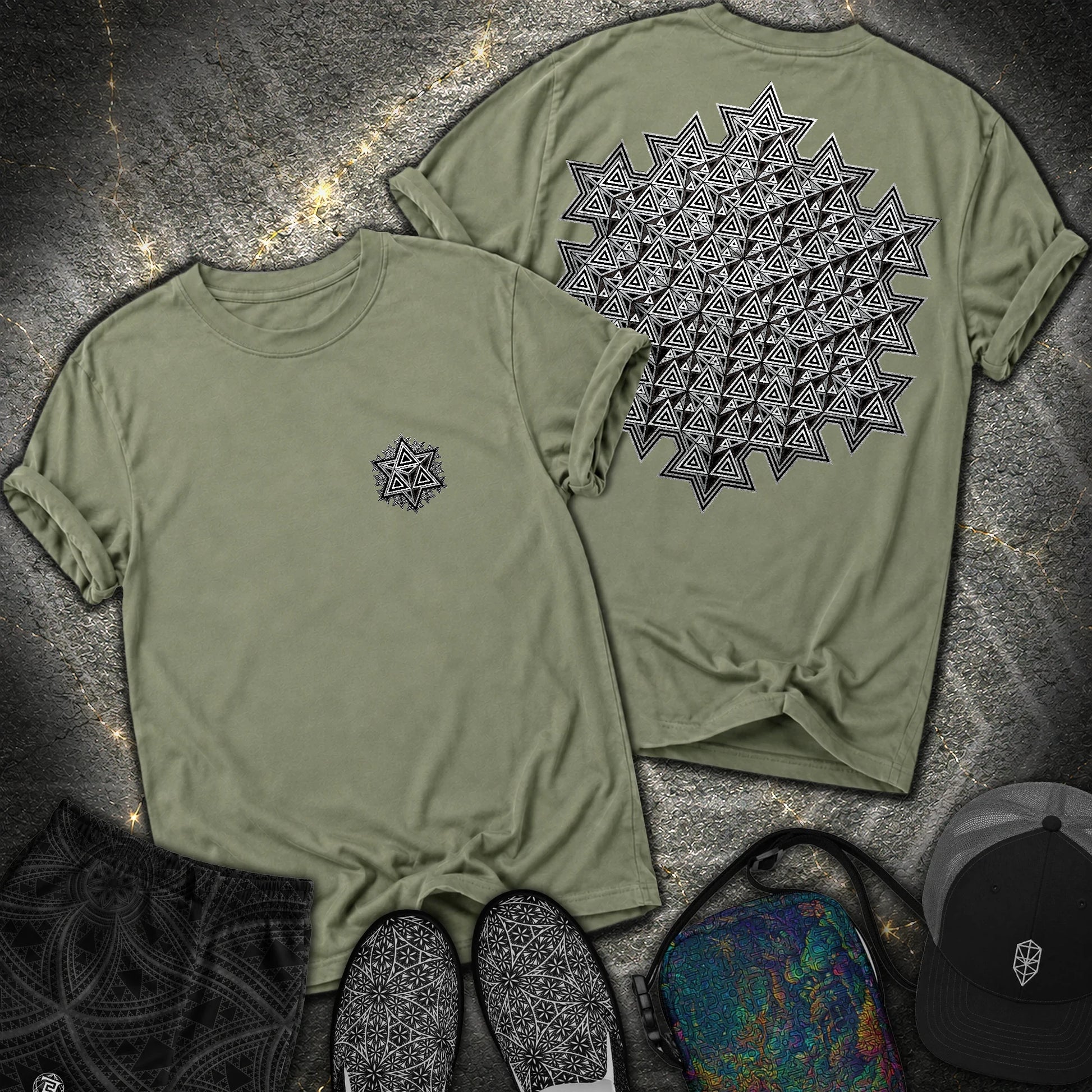 Sacred Silver Merkaba 2 Sided Comfort T-Shirt - Sacred Silver Merkaba 2 Sided Comfort T-Shirt - Moss