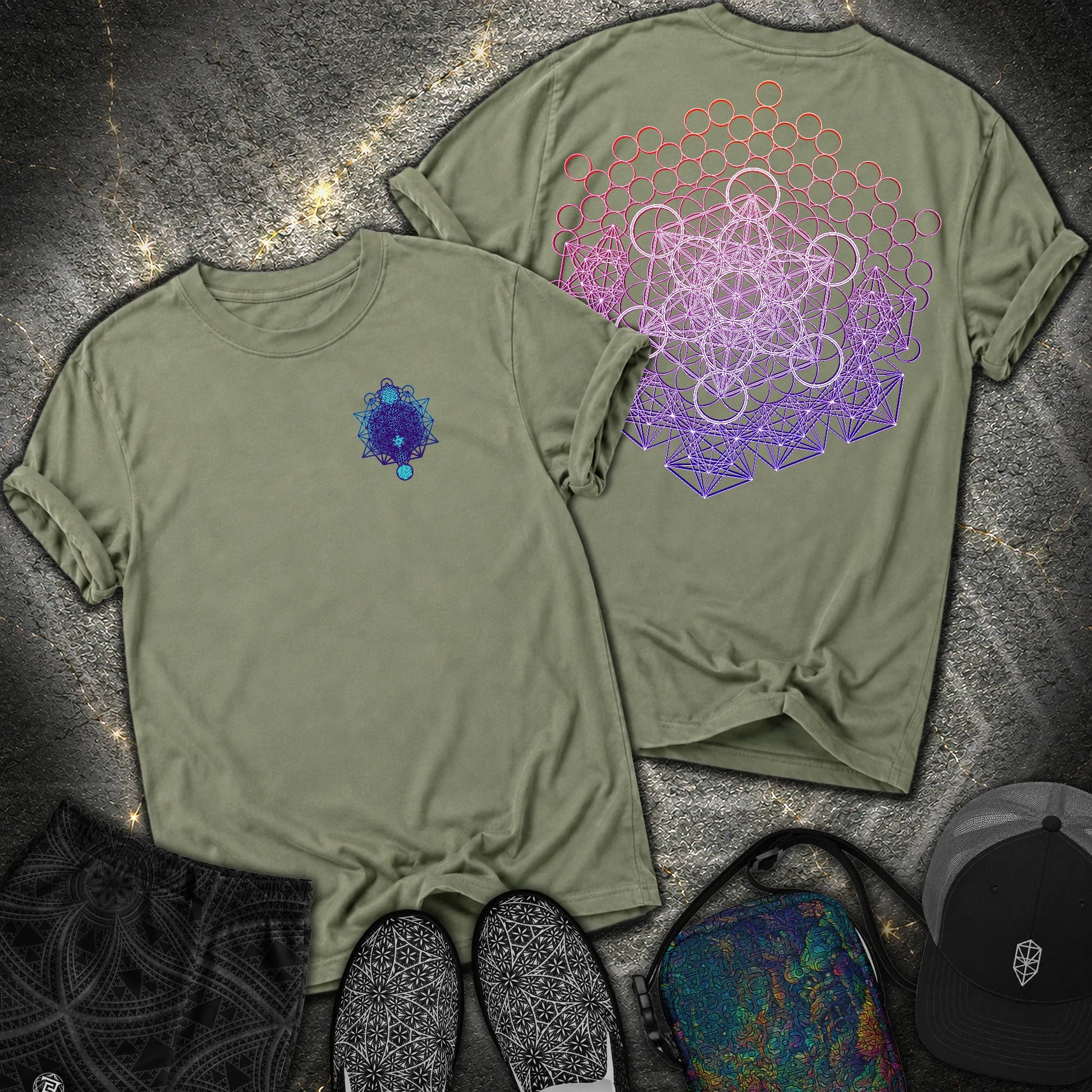 Metatron And Flower Connection Comfort 2 Sided T-Shirt - Metatron And Flower Connection Comfort 2 Sided T-Shirt - Moss