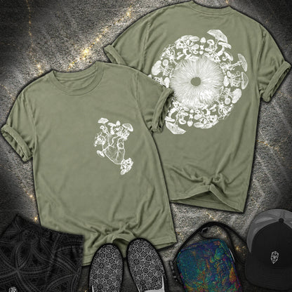 Mushroom Heart Mushroom Iris 2 Sided Comfort T-Shirt - Mushroom Heart Mushroom Iris 2 Sided Comfort T-Shirt - Moss