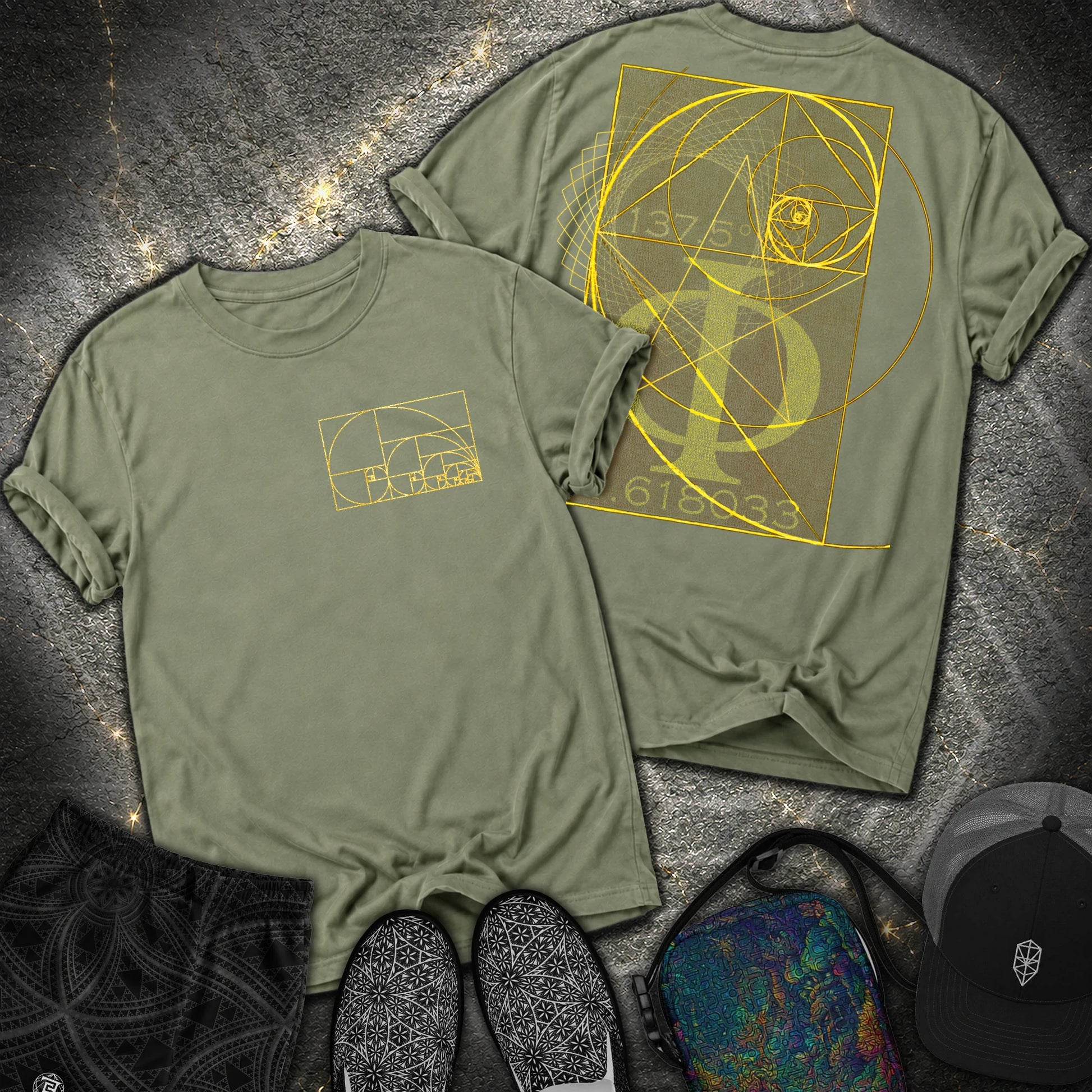 Golden Ratio Spirals 2 Sided T-Shirt - Golden Ratio Spirals 2 Sided Comfort T-Shirt - Moss