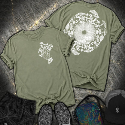 Mushroom Heart Mushroom Iris 2 Sided Comfort T-Shirt - Mushroom Heart Mushroom Iris 2 Sided Comfort T-Shirt - Moss