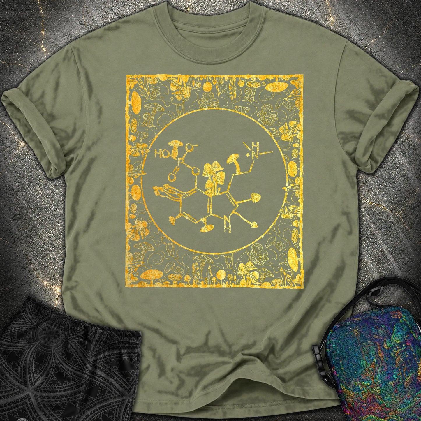 Psilocybin Molecule Mushroom Frame Comfort T-Shirt - Psilocybin Molecule Mushroom Frame Comfort T-Shirt - Moss
